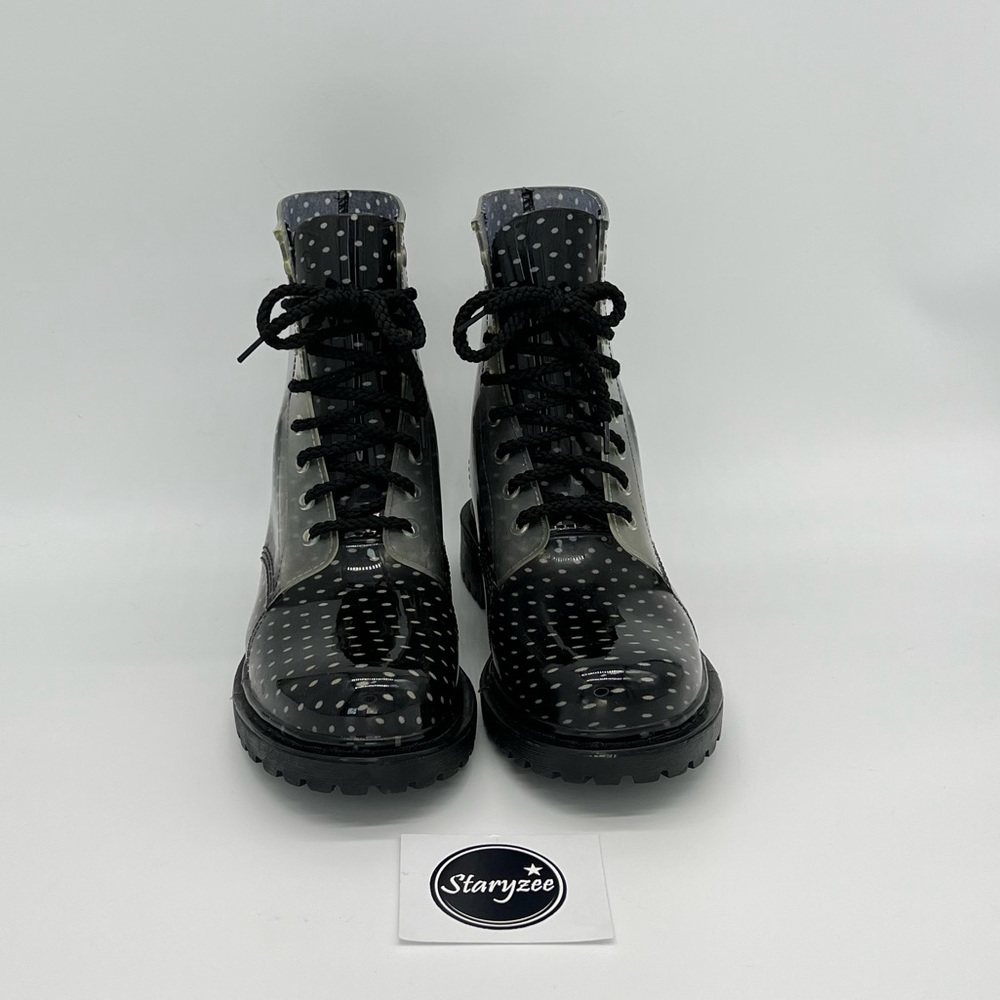 Dirty Laundry Black w/ White Polka-Dots Rain Boots Size 10 - Picture 2 of 9
